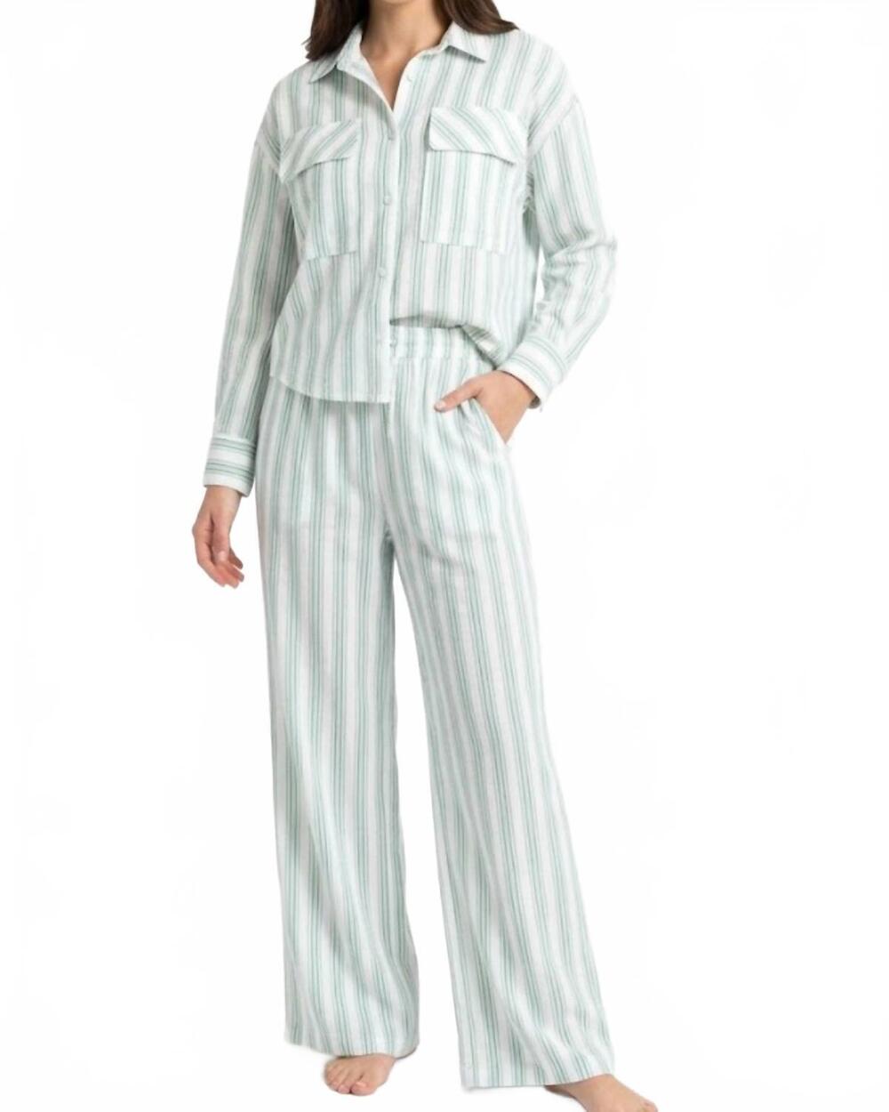NEW ASTRID button front woven top in green stripe